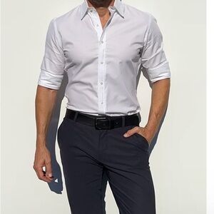 Teddy Stratford The Gaberdine Zip Fit White Men's Shirt 3xl/7